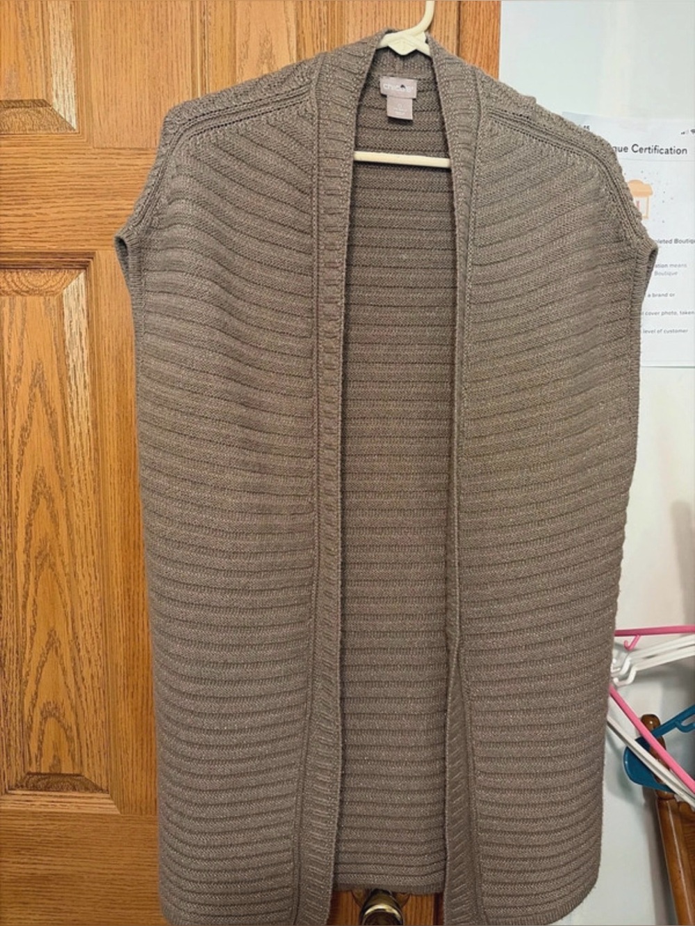 Chico's Open-Front Ribbed Knit Vest - Taupe